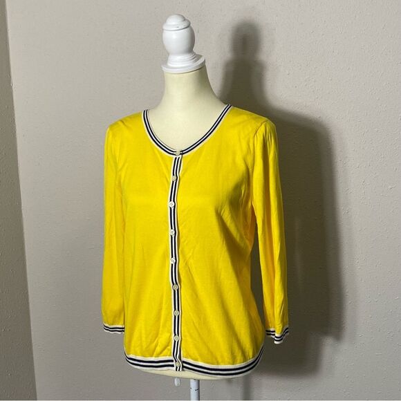 NWOT Talbots Yellow Cotton Button Front Cardigan W/ Nautical Trim Women's Size L - Picture 16 of 16